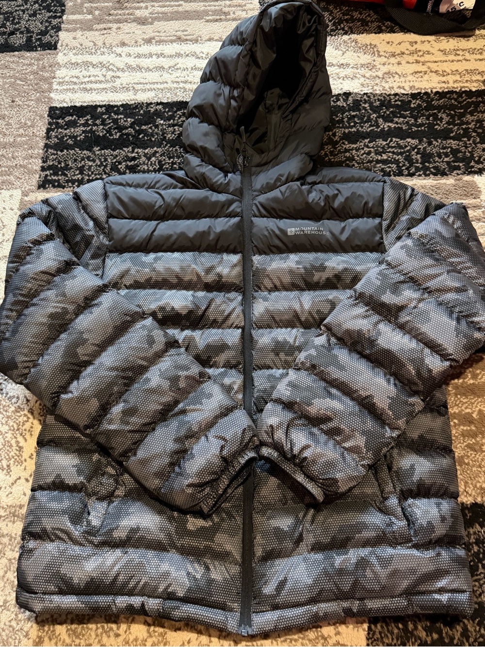 Men's Hood Two-Tone Black & Gray Camo Puffer water resistant Jacket